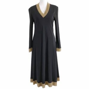 MARIE SAINT PIERRE BLACK GOLD SHIMMER V-NECK LONG SLEEVE MIDI DRESS -  L (4)